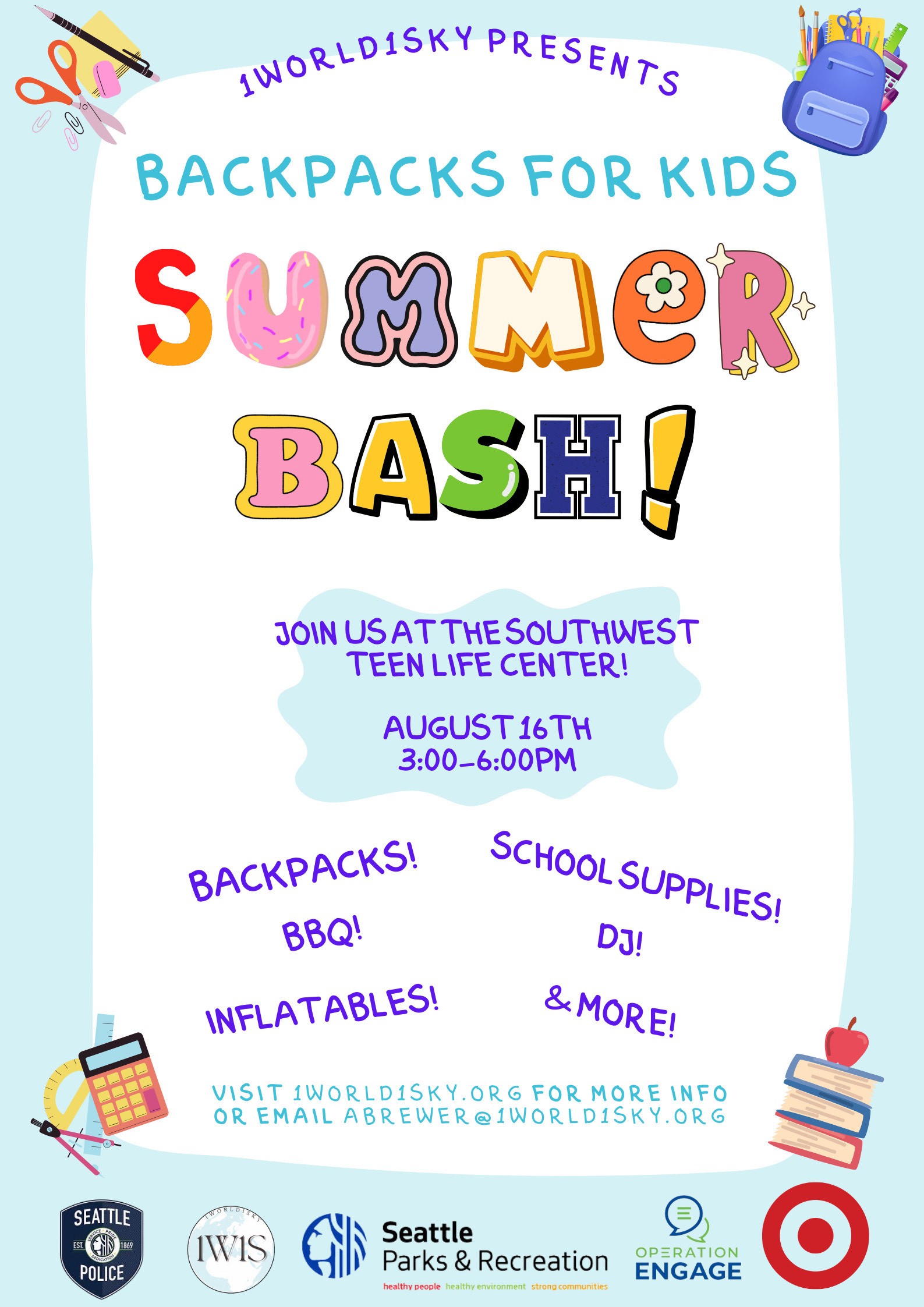 Backpacks for Kids Summer Bash | Southwest Teen Life Center | August 16 3-6pm