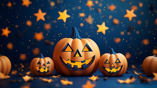 Image of jack-o-lanterns with stars in the background