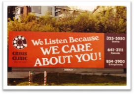 1970s Crisis Clinic Sign