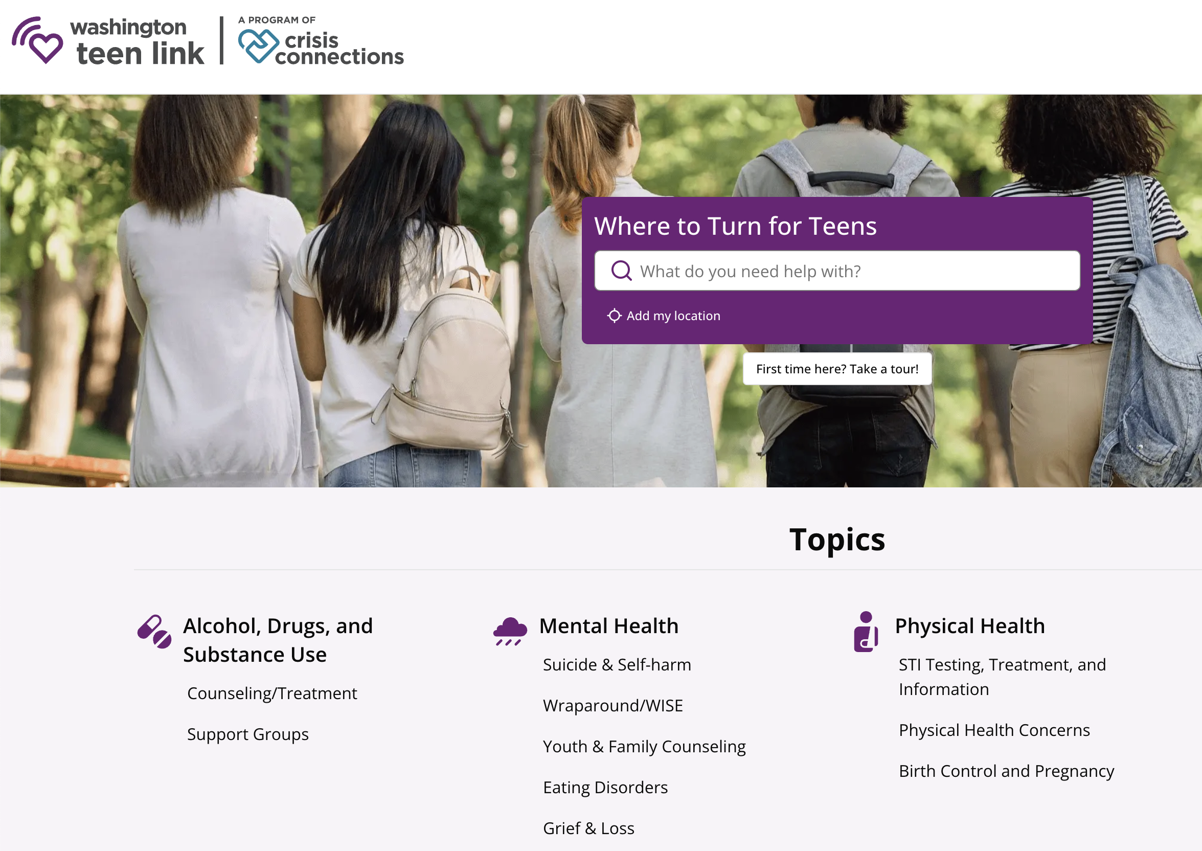 Screenshot of Teen Link database
