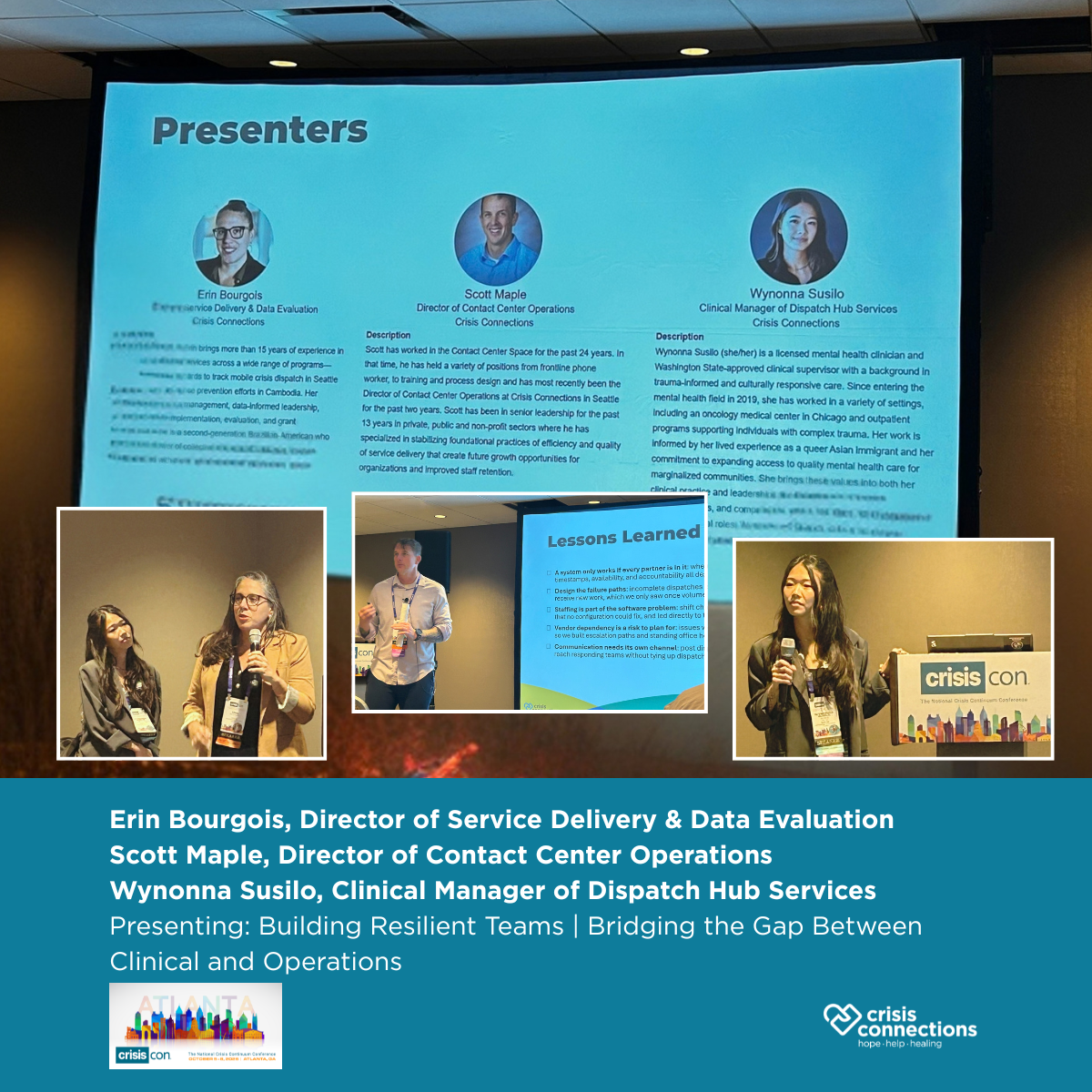 Crisis Connections Operations and Clinical Team Presentation at CrisisCon26